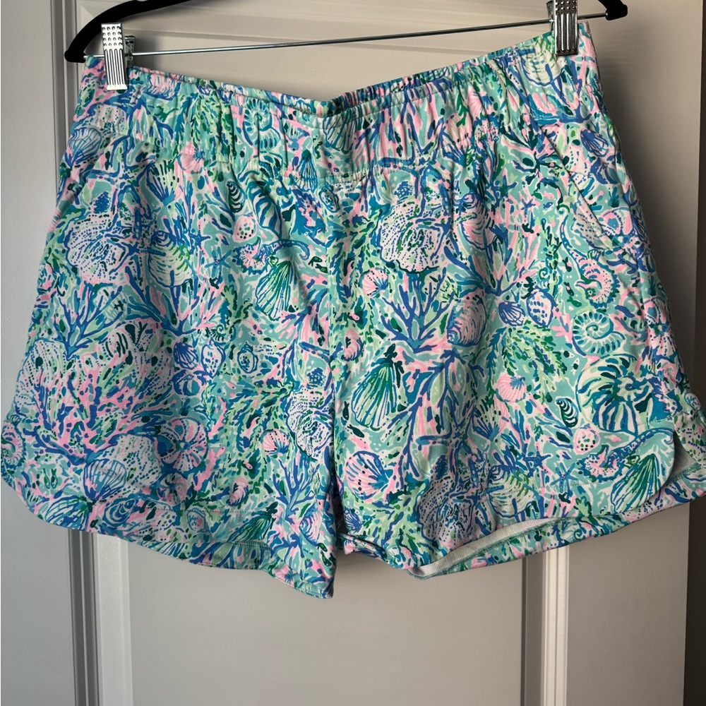 Lilly Pulitzer Blue and Pink Printed Athletic Shorts